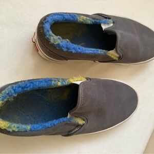 VANS Gray Slip-On Shoes with Blue and Yellow Lining